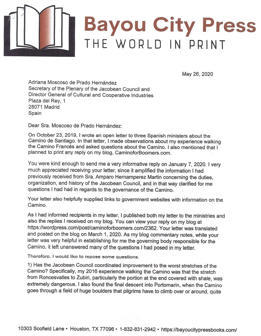 Ltr to Jacobean Council page 1 5-30-20